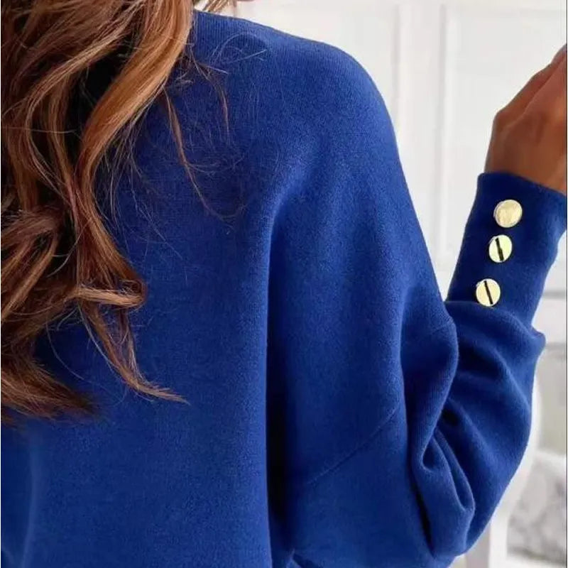 Women's Elegant Button V-neck Sweater | Relaxed