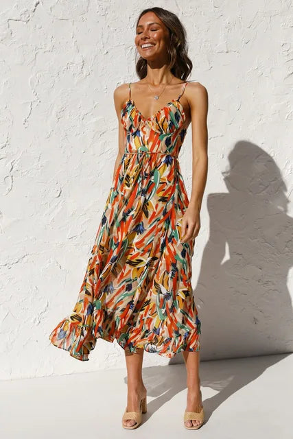 Women's Boho Summer Beach Dress | Midi