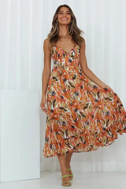 Women's Boho Summer Beach Dress | Midi