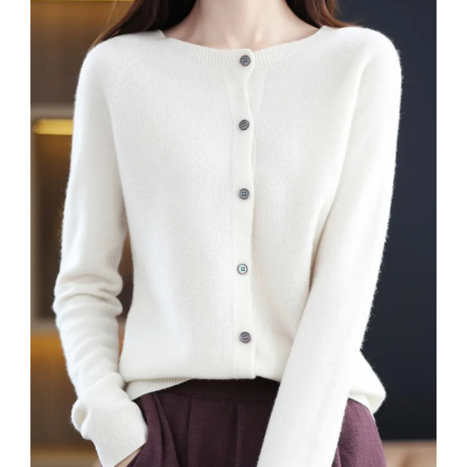 Women's Elegant Round Neck Cardigan Sweater | Elegant & Cozy