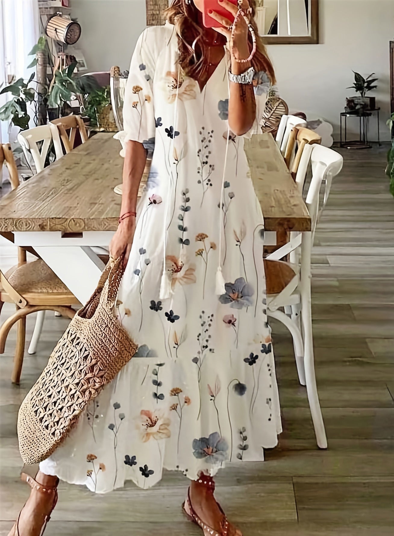 Women's Tassel Loose Floral Vacation Maxi Dress | Bohemian