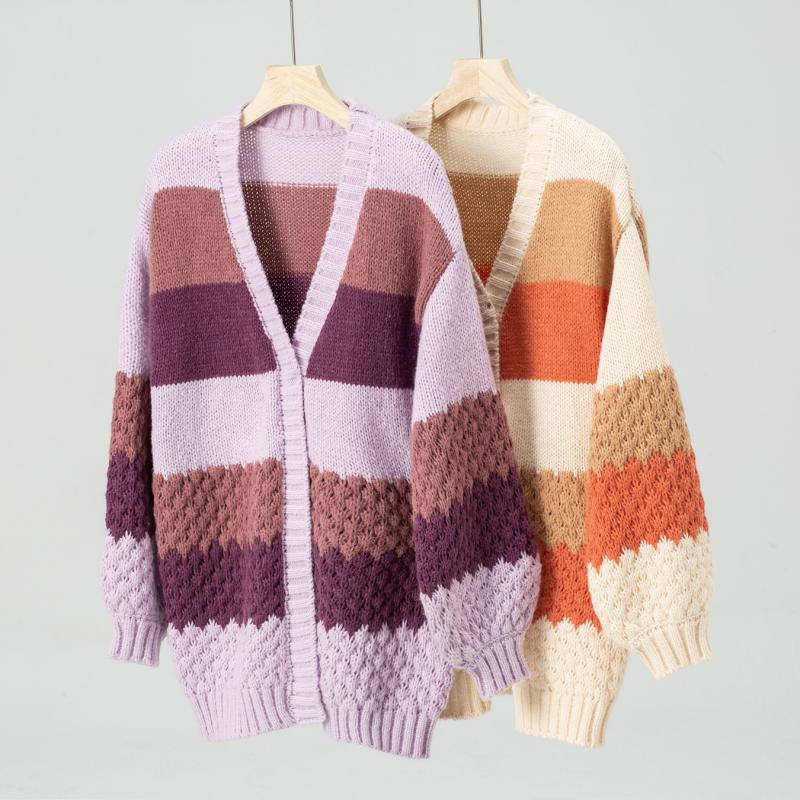 Ezra | Women's Striped Knit Cardigan | Warm