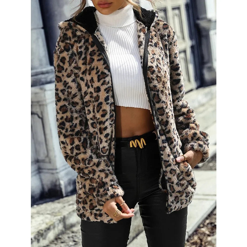 Women's Leopard Plush Jacket | Cozy