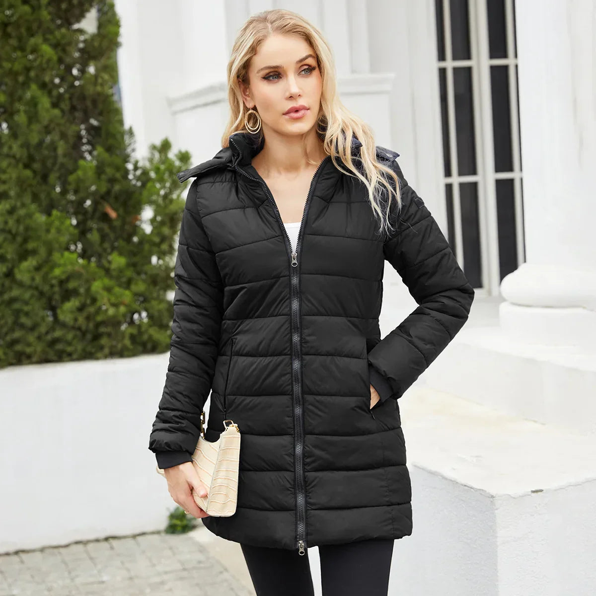 Women's Longline Quilted Winter Jacket | Hooded