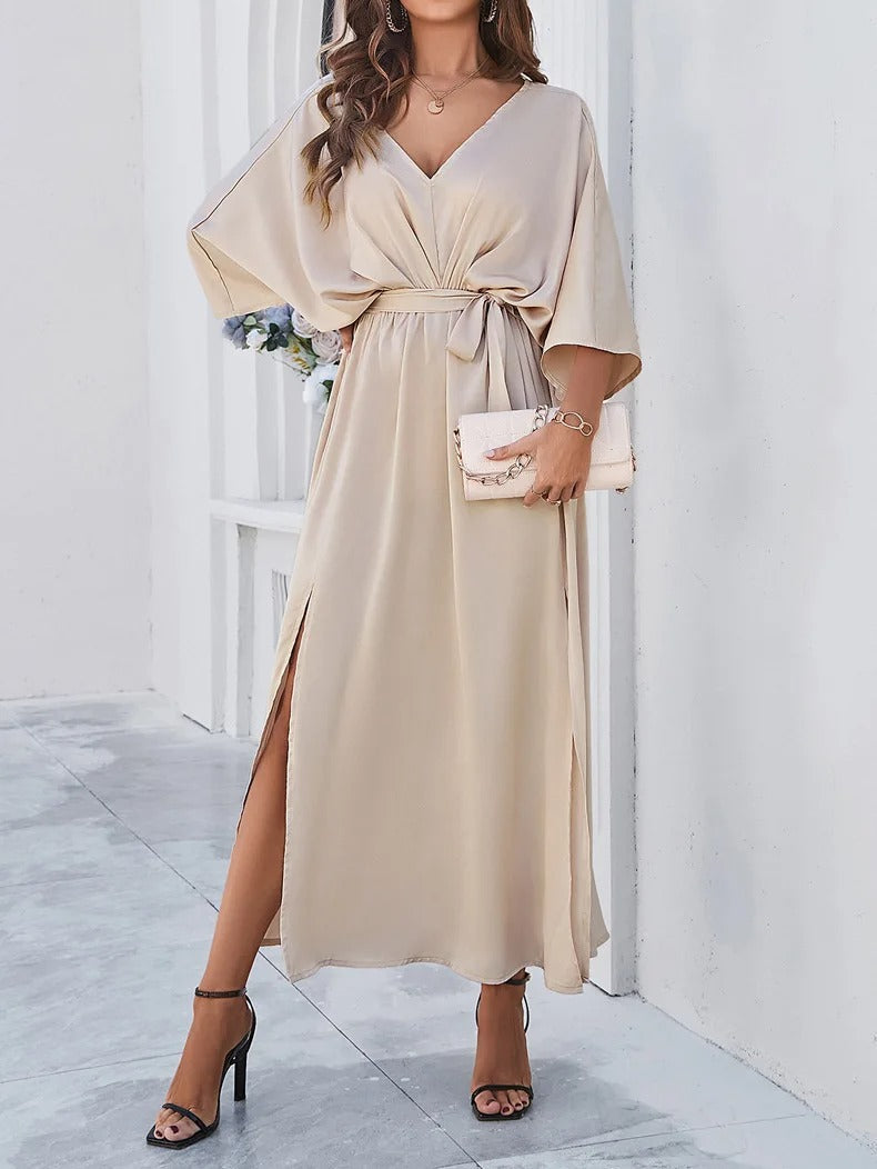 Women's V-neck Dress With Slit | Long