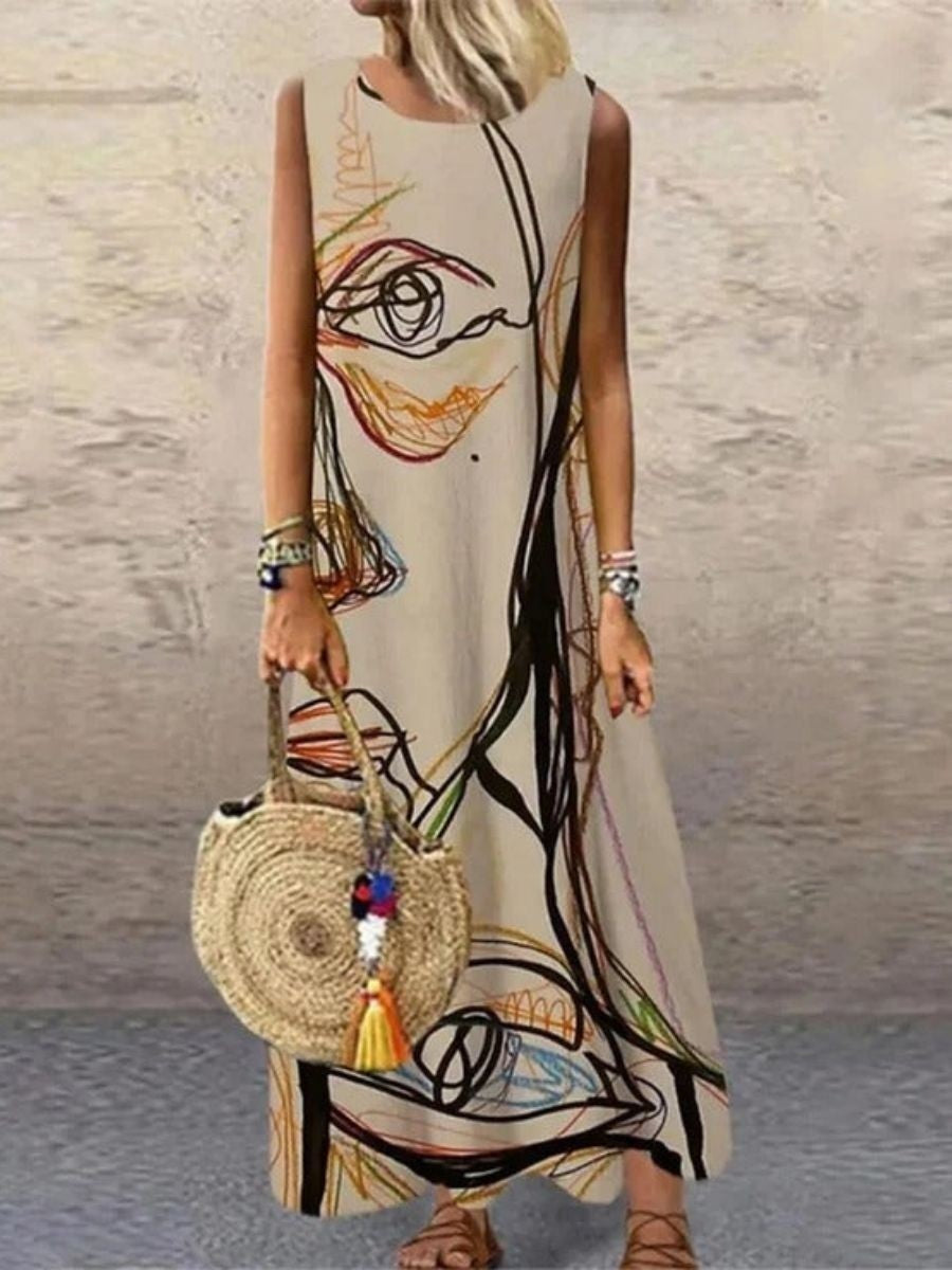 Women's Abstract Print Sleeveless Maxi Dress | Elegant