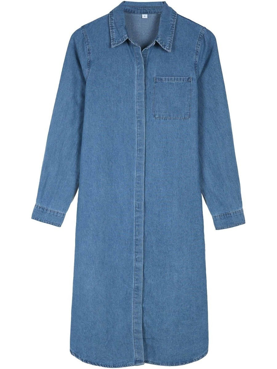 Women's Chambray Lapel Button-front Midi Dress | Casual