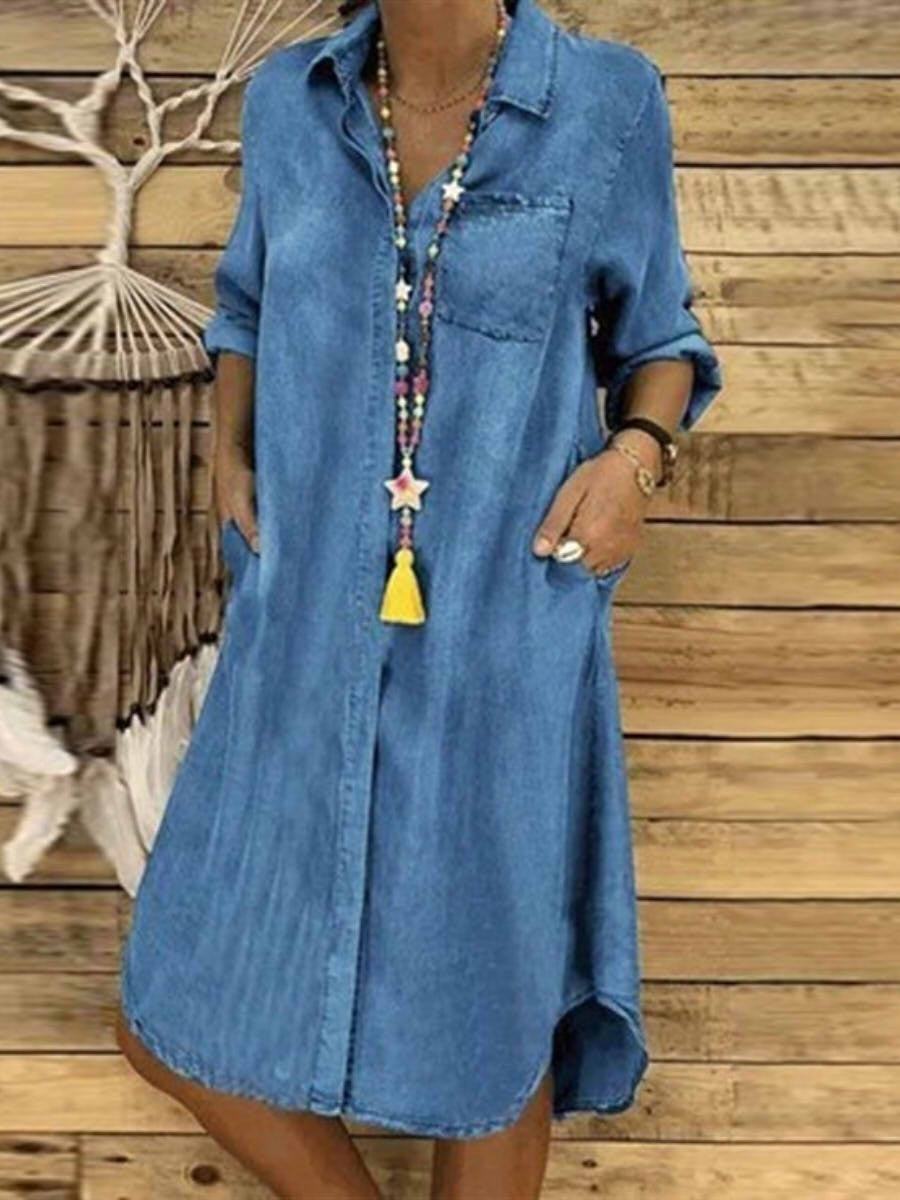 Women's Chambray Lapel Button-front Midi Dress | Casual