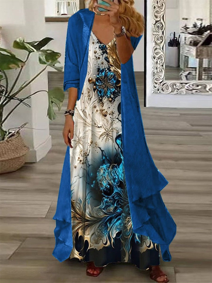 Women's 2-piece Floral Maxi Dress With Chiffon Jacket | Formal