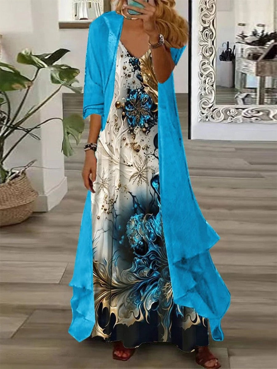 Women's 2-piece Floral Maxi Dress With Chiffon Jacket | Formal