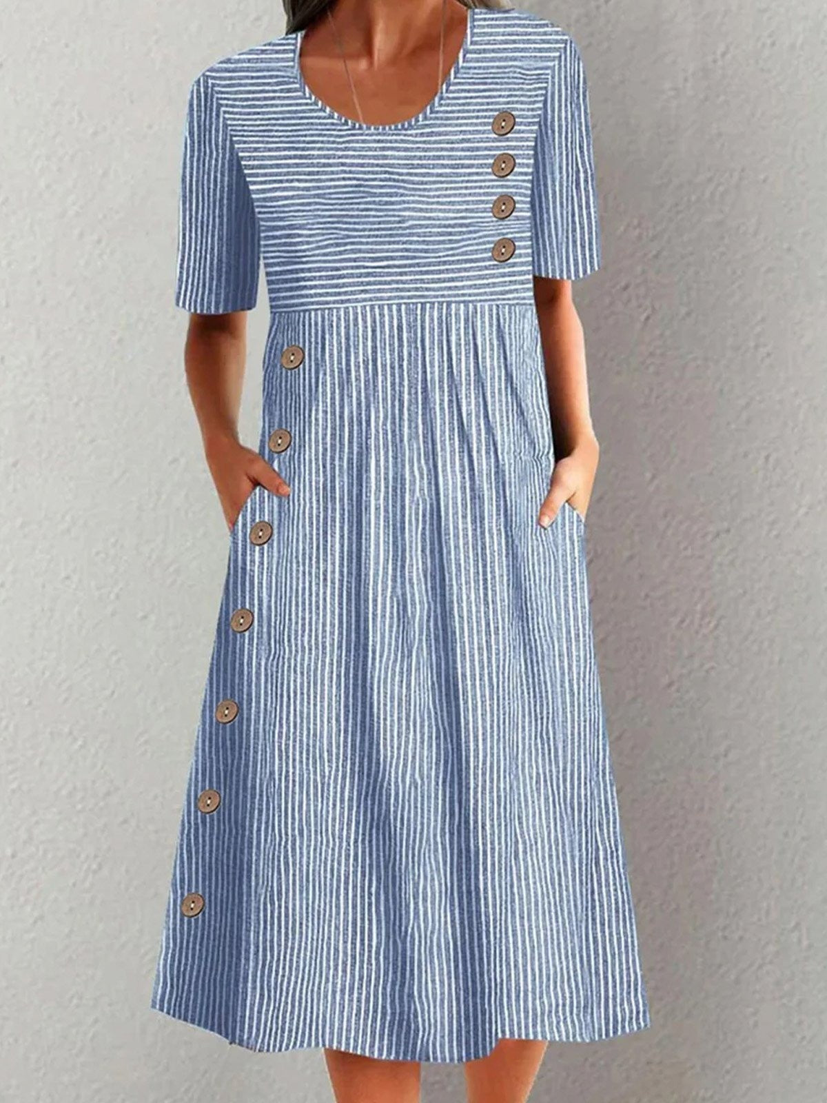 Women's Striped Short-sleeve Midi Dress | Casual