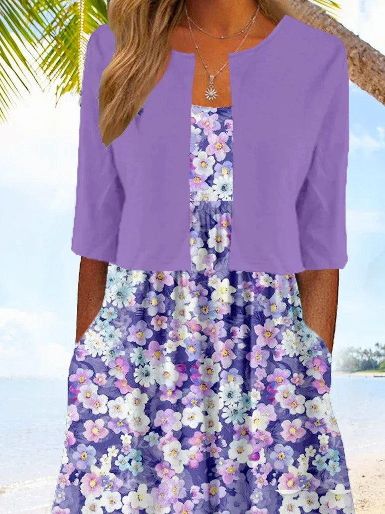 Women's Casual Violet Two-piece Midi Dress | Summer