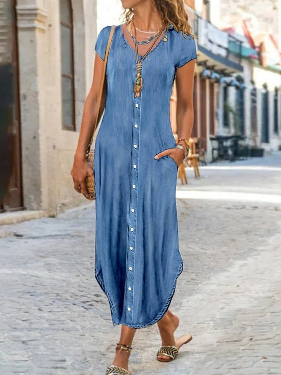 Women's Sweetheart Maxi Dress With Button Details | Casual & Elegant