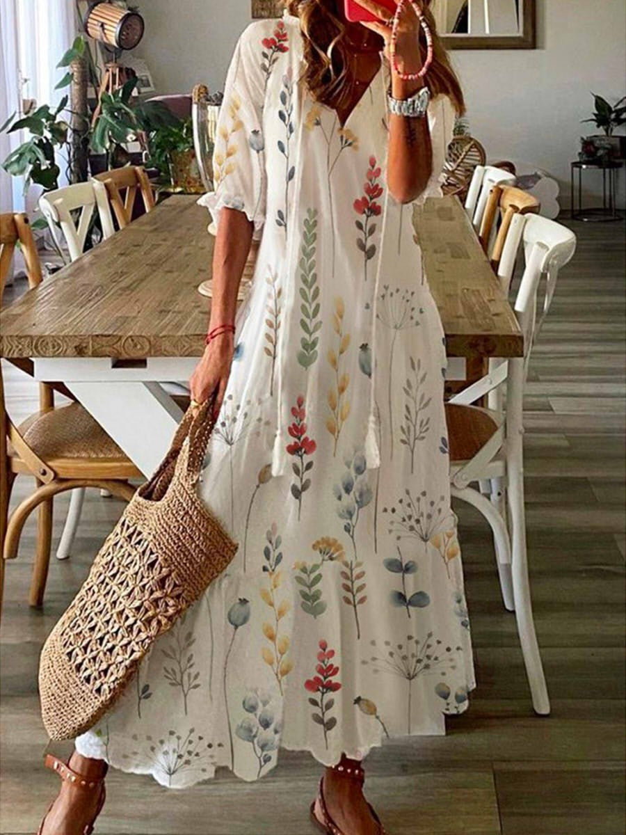 Women's Tassel Loose Floral Vacation Maxi Dress | Bohemian