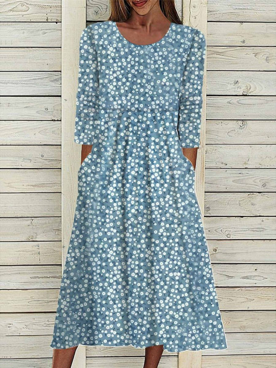 Women's Floral Crew Neck Midi Dress | Casual