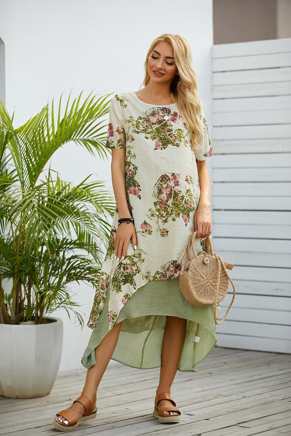 Women's Green Floral Print Maxi Dress | Spring