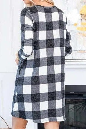 Women's Plaid Striped Crew Neck Short Dress | Fall/winter Casual