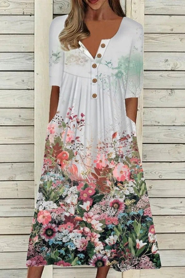 Women's White Long Floral Print Midi Dress | Floral