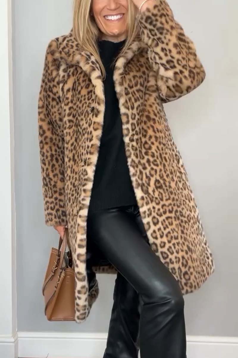 Women's Elegant Leopard Thick Jacket | Long