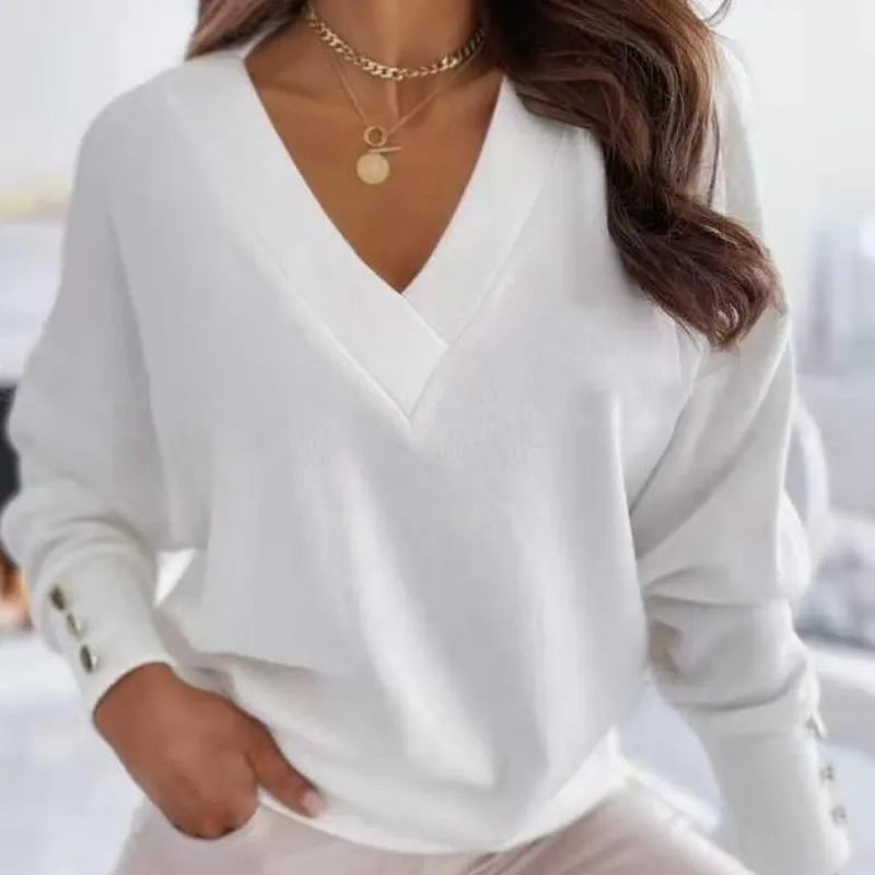 Women's Elegant Button V-neck Sweater | Relaxed